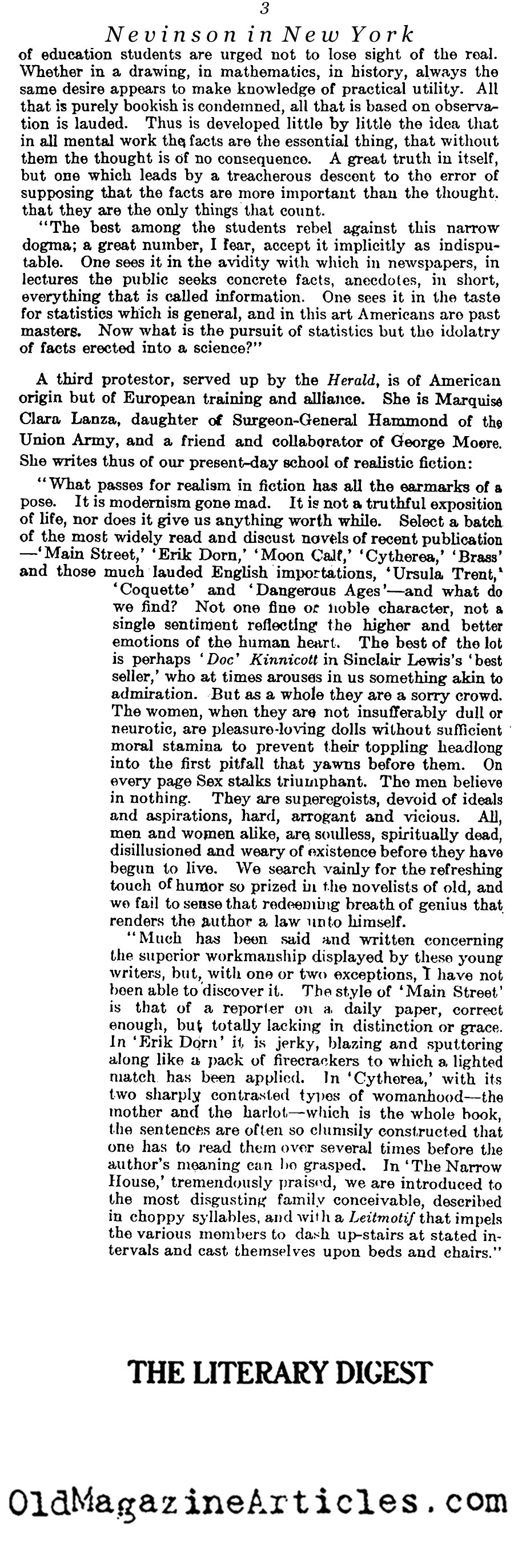 C.R.W. Nevinson Rants About  the American Art World (Literary Digest, 1922)